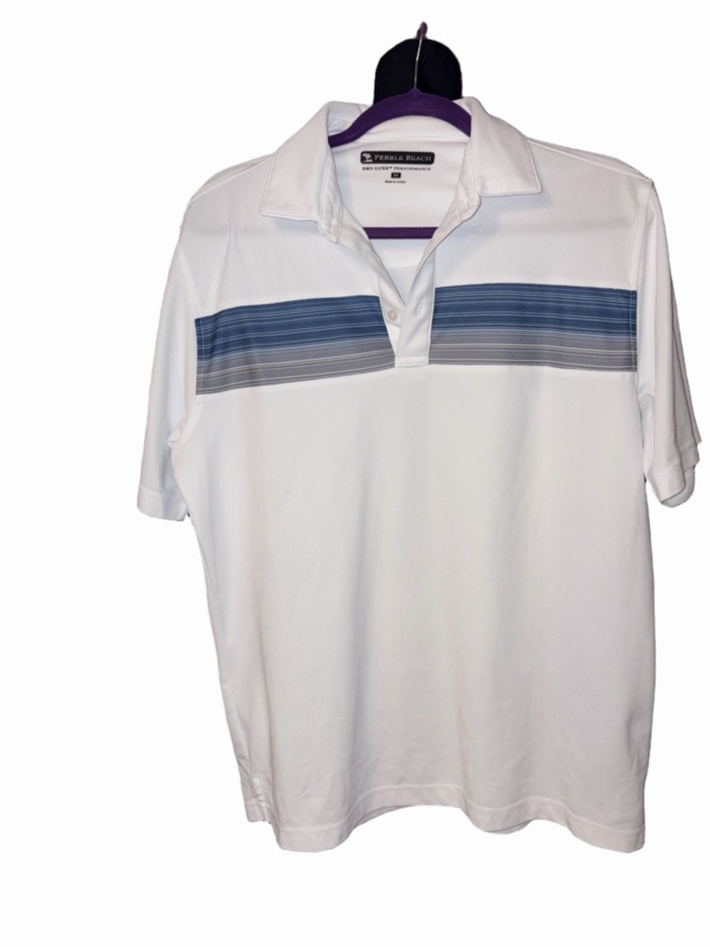 🆕💜 Pebble Beach White Blue Stripe Golf Polo Shirt Men’s XL Performance